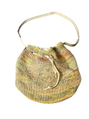 Vintage 90s Woven Jute Bucket Bag Purse
